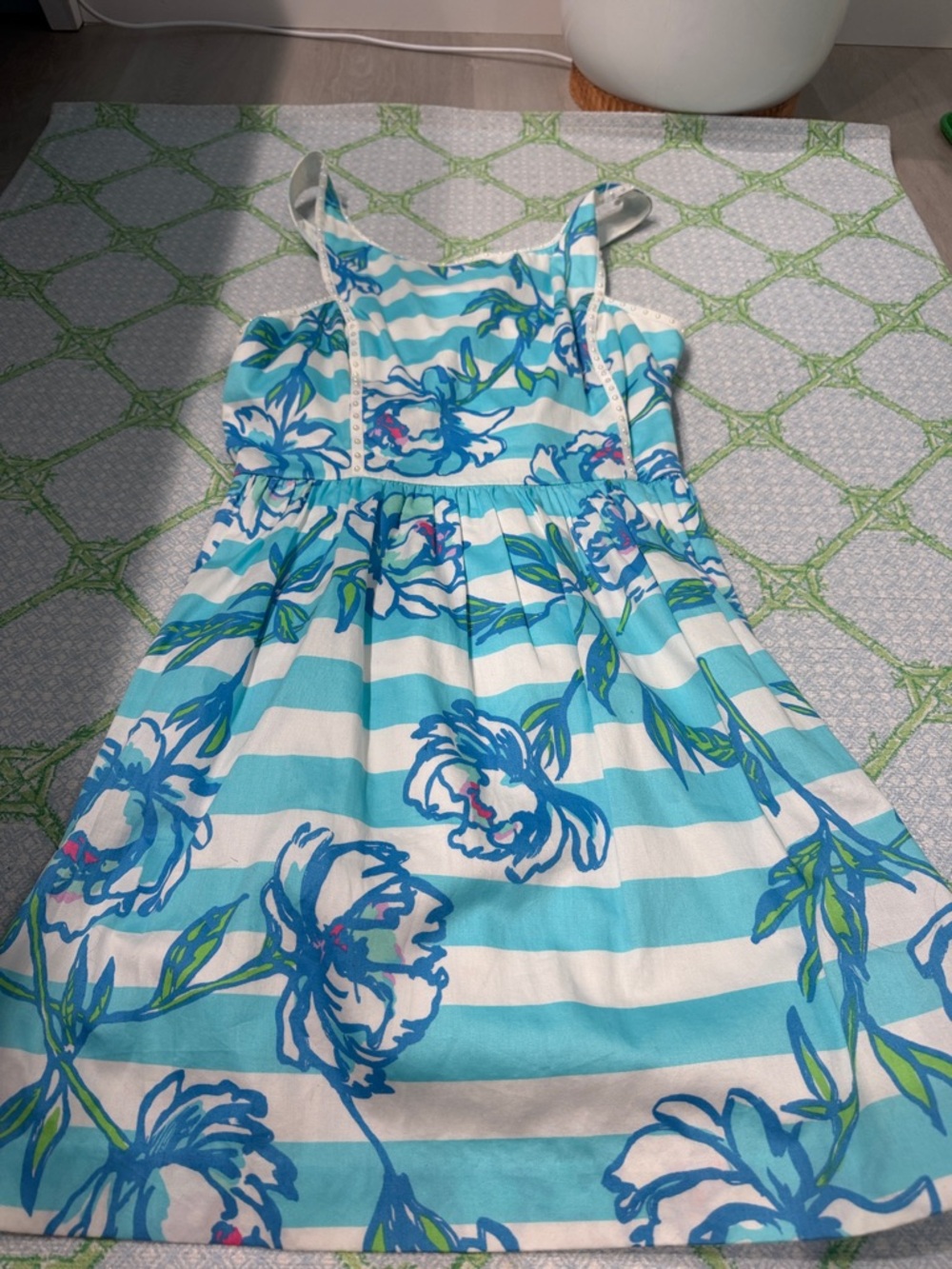 Lilly Pulitzer Aqua & White Floral Stripe Sundress